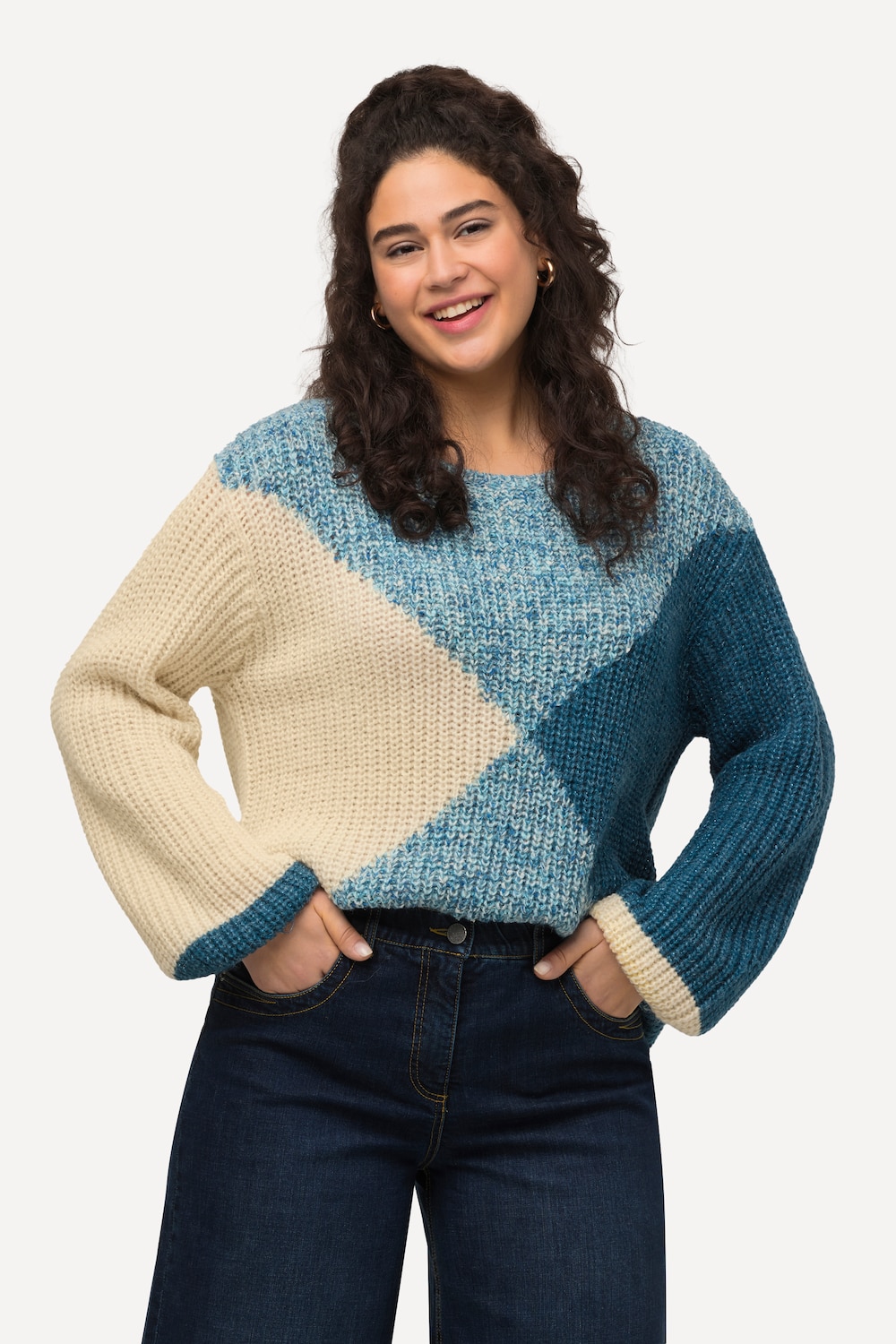 Grote Maten Pullover, Dames, blauw, Maat: 62/64, Polyester/Synthetische vezels, Ulla Popken