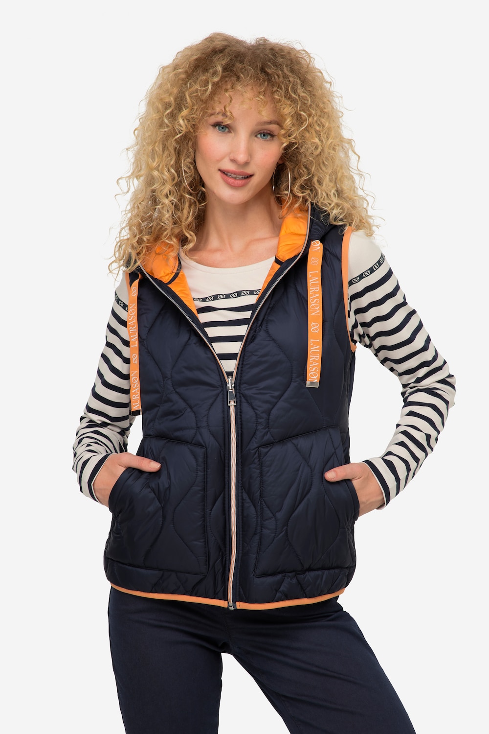 Große Größen Wende-Steppweste, Damen, blau, Größe: L, Synthetische Fasern, LAURASON