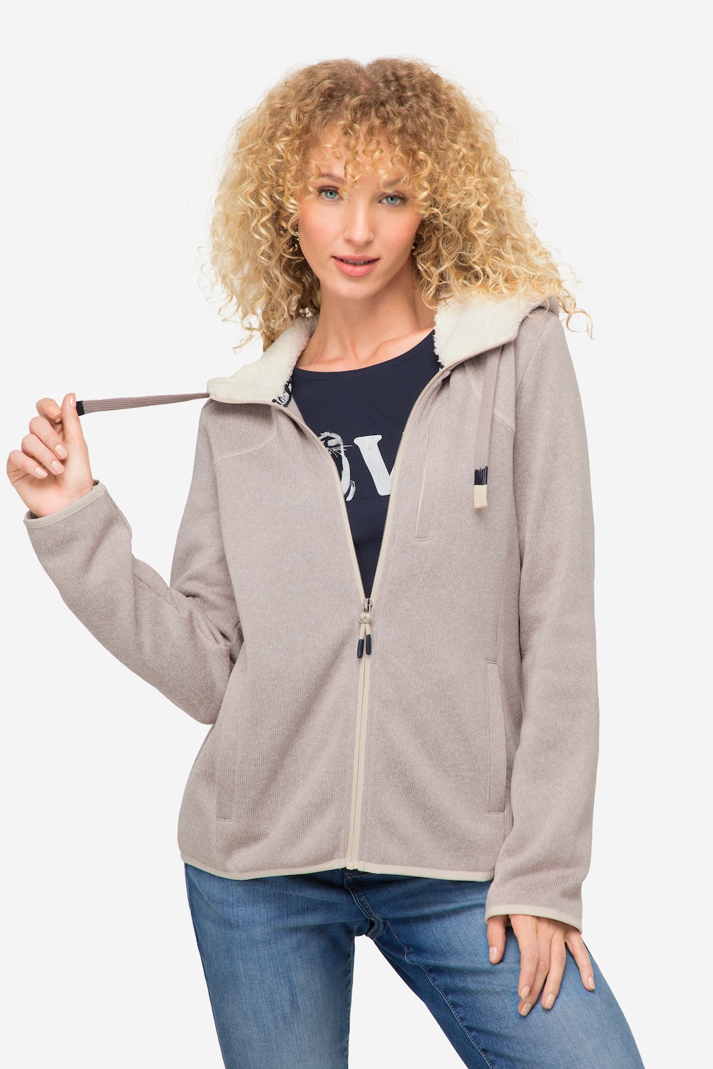 Große Größen Hoodiejacke, Damen, beige, Größe: L, Polyester, LAURASON