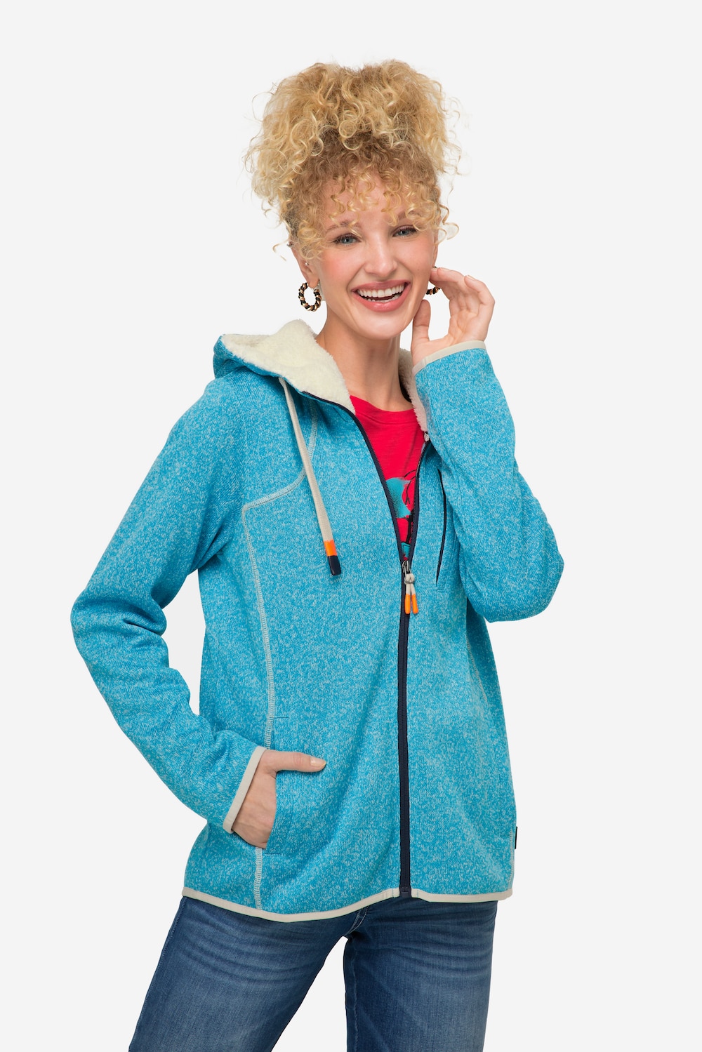 Große Größen Hoodiejacke, Damen, türkis, Größe: L, Polyester, LAURASON