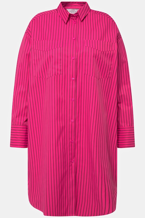 Hemdbluse, oversized, Streifen, Hemdkragen, Langarm