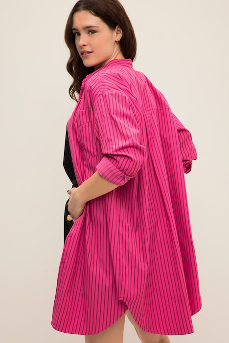 Hemdbluse, oversized, Streifen, Hemdkragen, Langarm