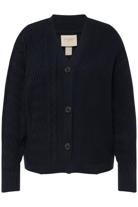 Rozepínací svetr, pletený vzor, výstřih do V, biobavlna