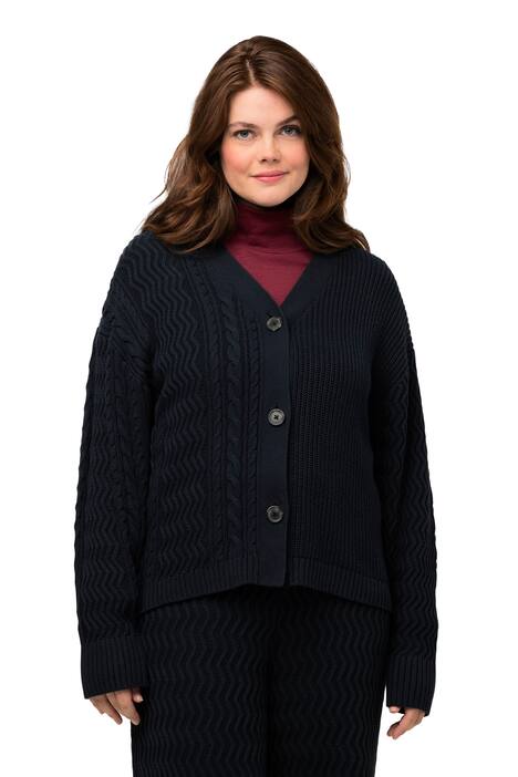 Rozepínací svetr, pletený vzor, výstřih do V, biobavlna