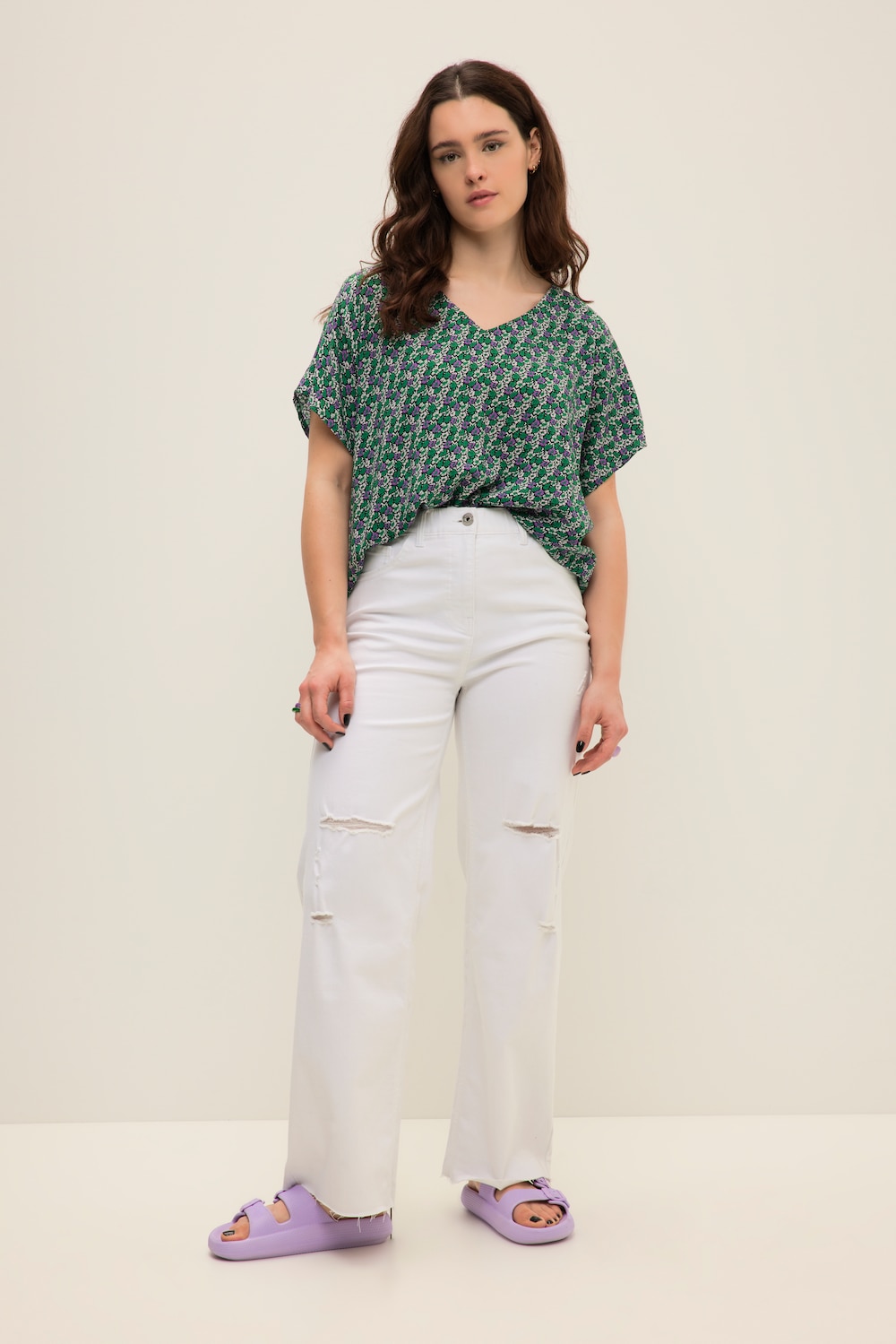 grandes tailles jean large à taille haute, femmes, blanc, taille: 44, coton/polyester, studio untold
