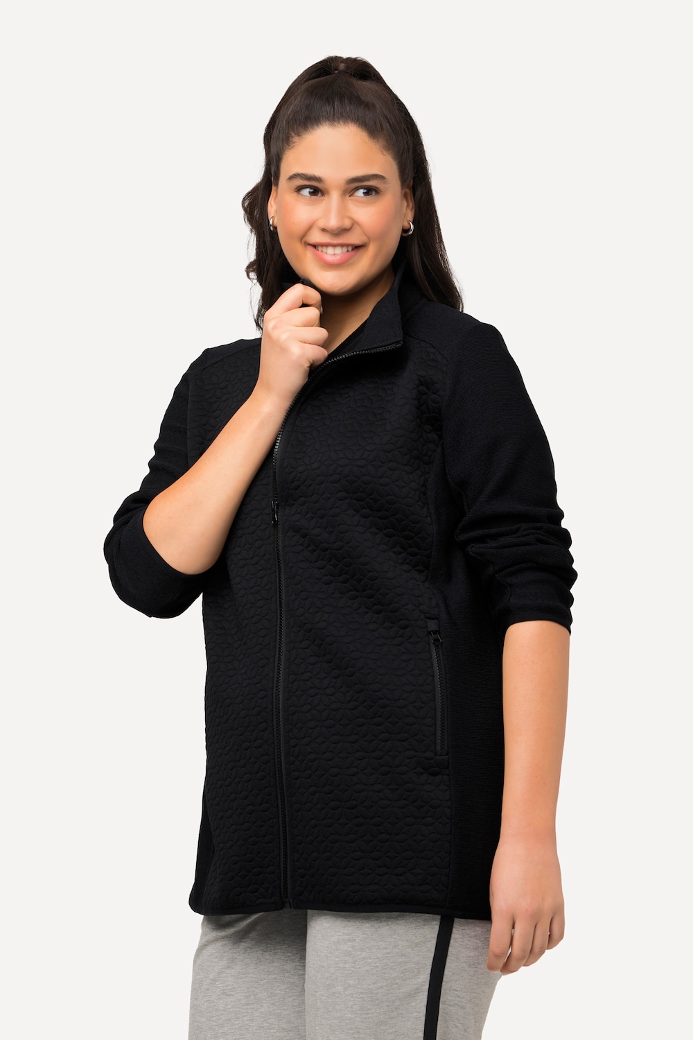 Grote Maten Jas van gebreid fleece, Dames, zwart, Maat: 42/44, Polyester, Ulla Popken