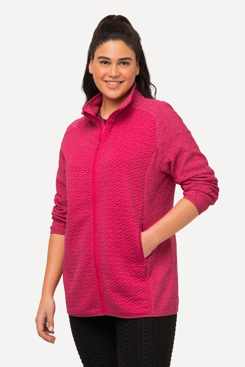 Grote Maten Jas van gebreid fleece, Dames, roze, Maat: 46/48, Polyester, Ulla Popken