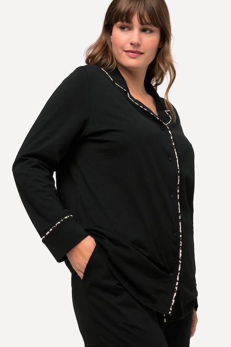 Leopard Trim Long Sleeve Pajama Set