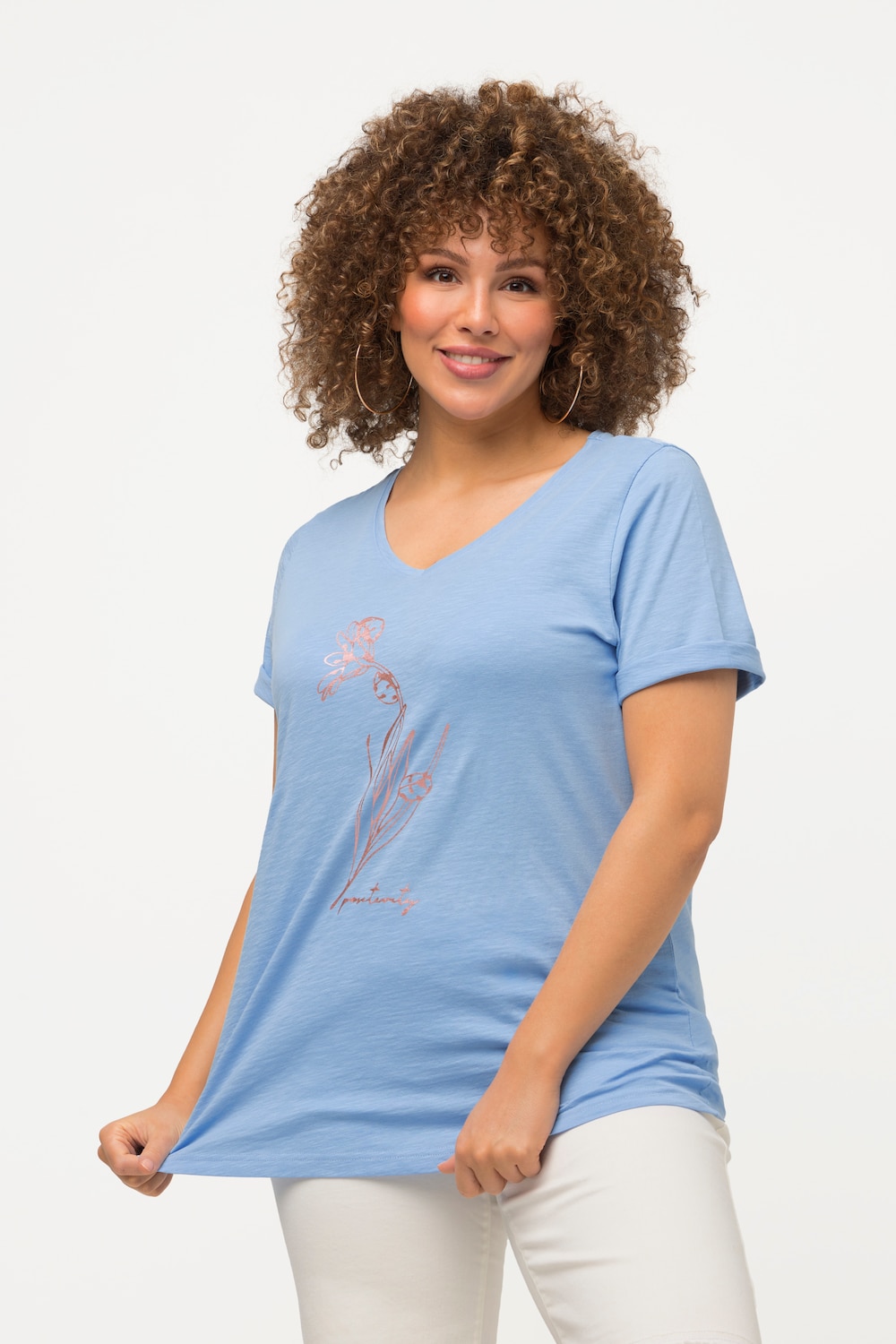 Grote Maten T-shirt, Dames, blauw, Maat: 46/48, Katoen, Ulla Popken