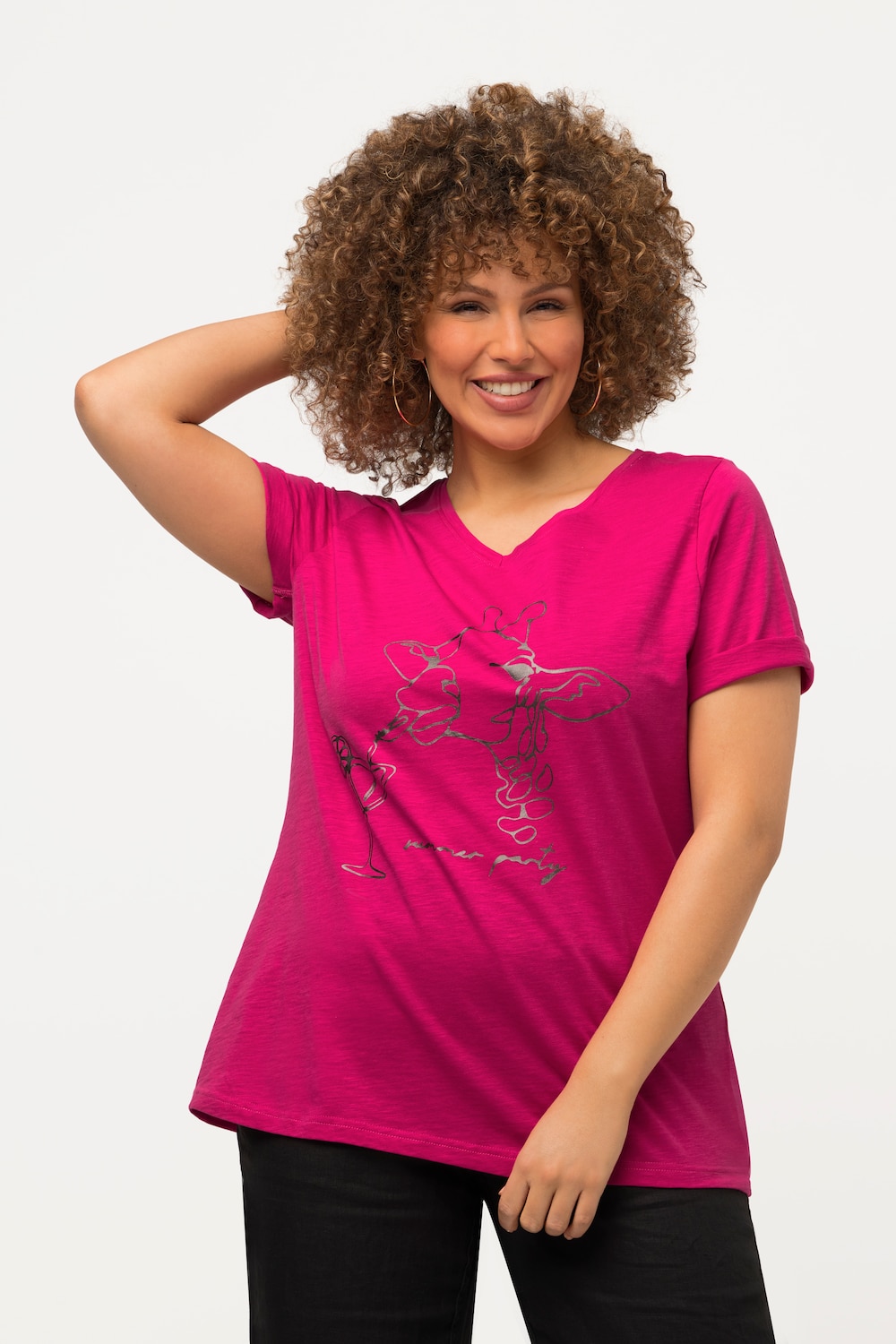 Grote Maten T-shirt, Dames, roze, Maat: 42/44, Katoen, Ulla Popken