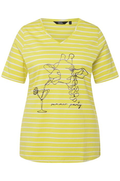 Tričko, proužky, zvířecí motiv, Classic, výstřih do V, krátké rukávy