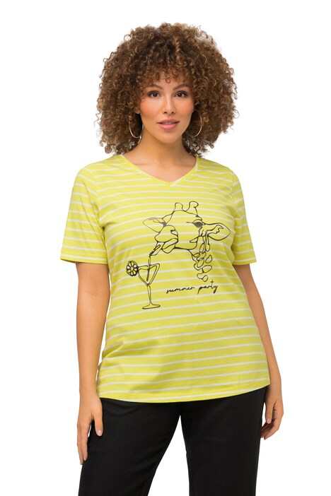 Tričko, proužky, zvířecí motiv, Classic, výstřih do V, krátké rukávy