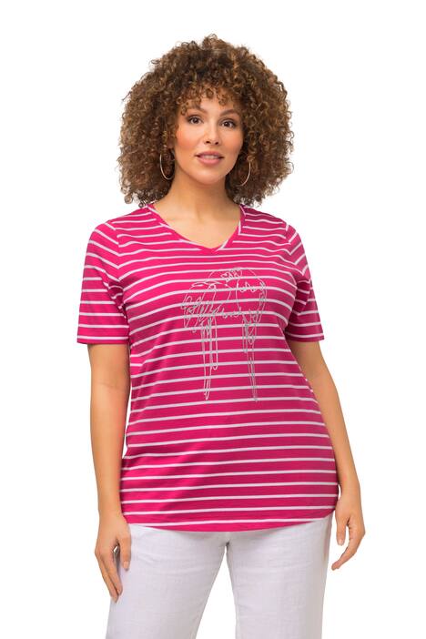 Tričko, proužky, zvířecí motiv, Classic, výstřih do V, krátké rukávy