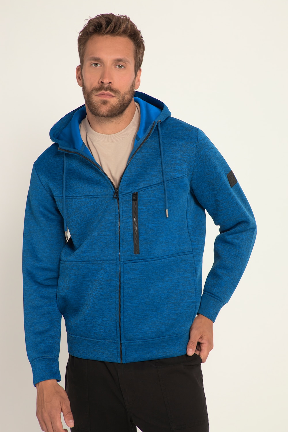 grandes tailles veste à capuche en tissu scuba, hommes, bleu, taille: l, polyester, jp1880