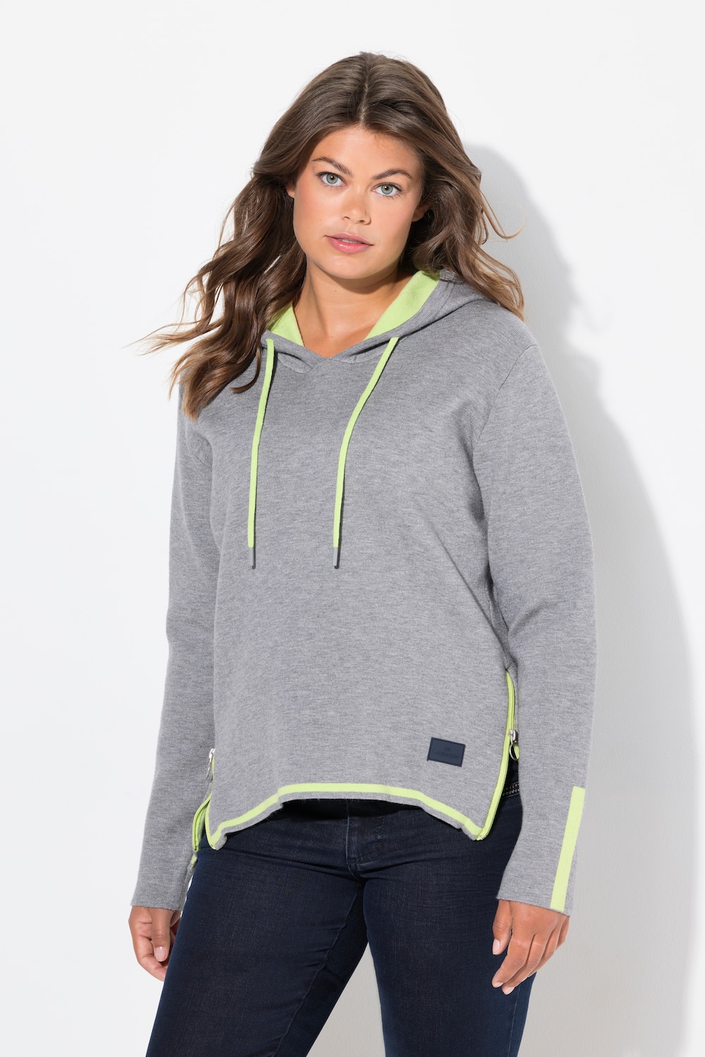 Große Größen Hoodie, Damen, grau, Größe: XL, Viskose/Synthetische Fasern/Polyester, LAURASON