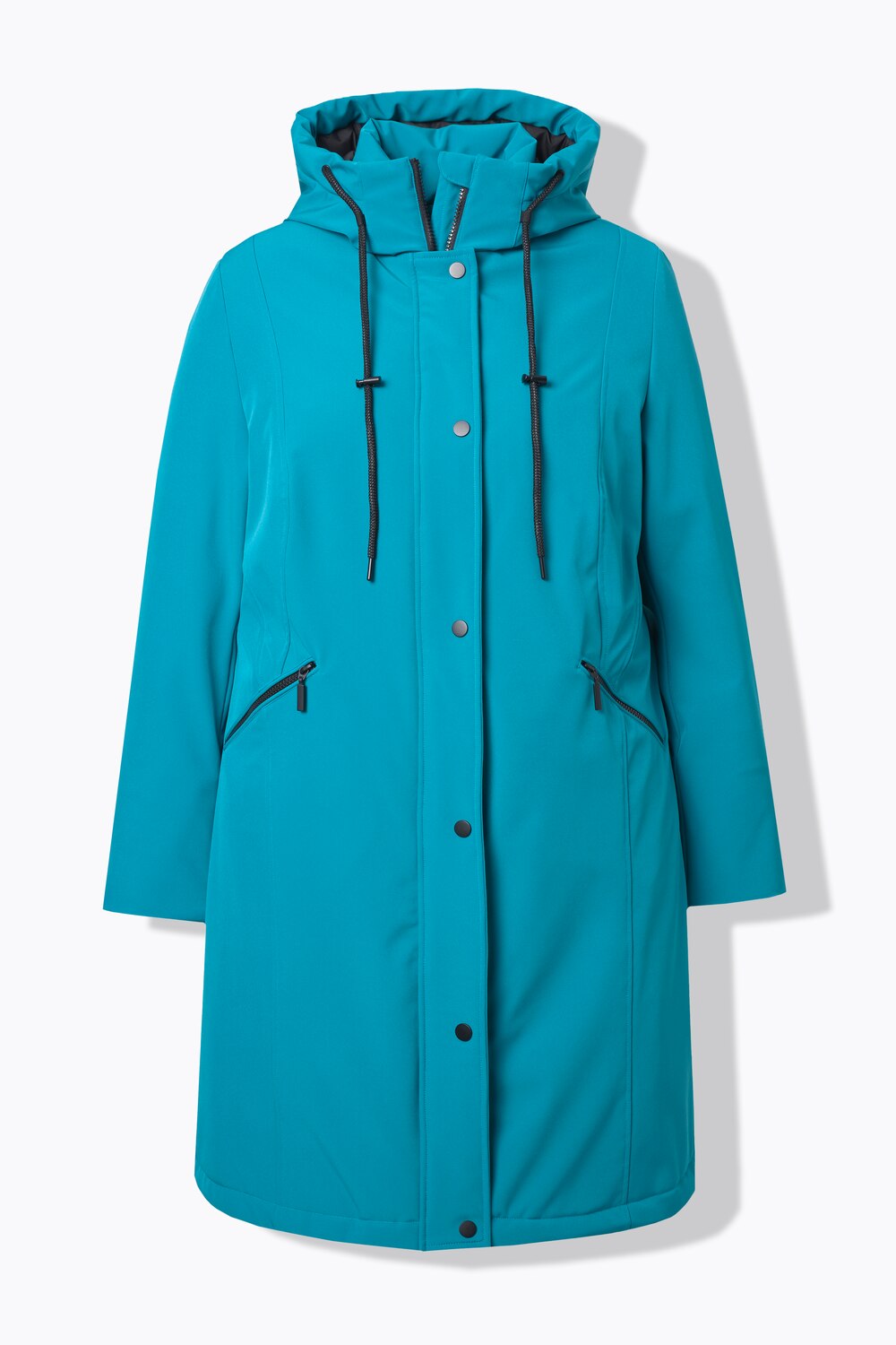 Stora storlekar HYPRAR Funktionsjacka i vattentätt material med ståkrage och huva, Dam, turkos, storlek: 46/48, Polyester, Ulla Popken