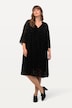 fluwelen midi-jurk, burnout-effect, ronde hals, driekwartsmouwen
