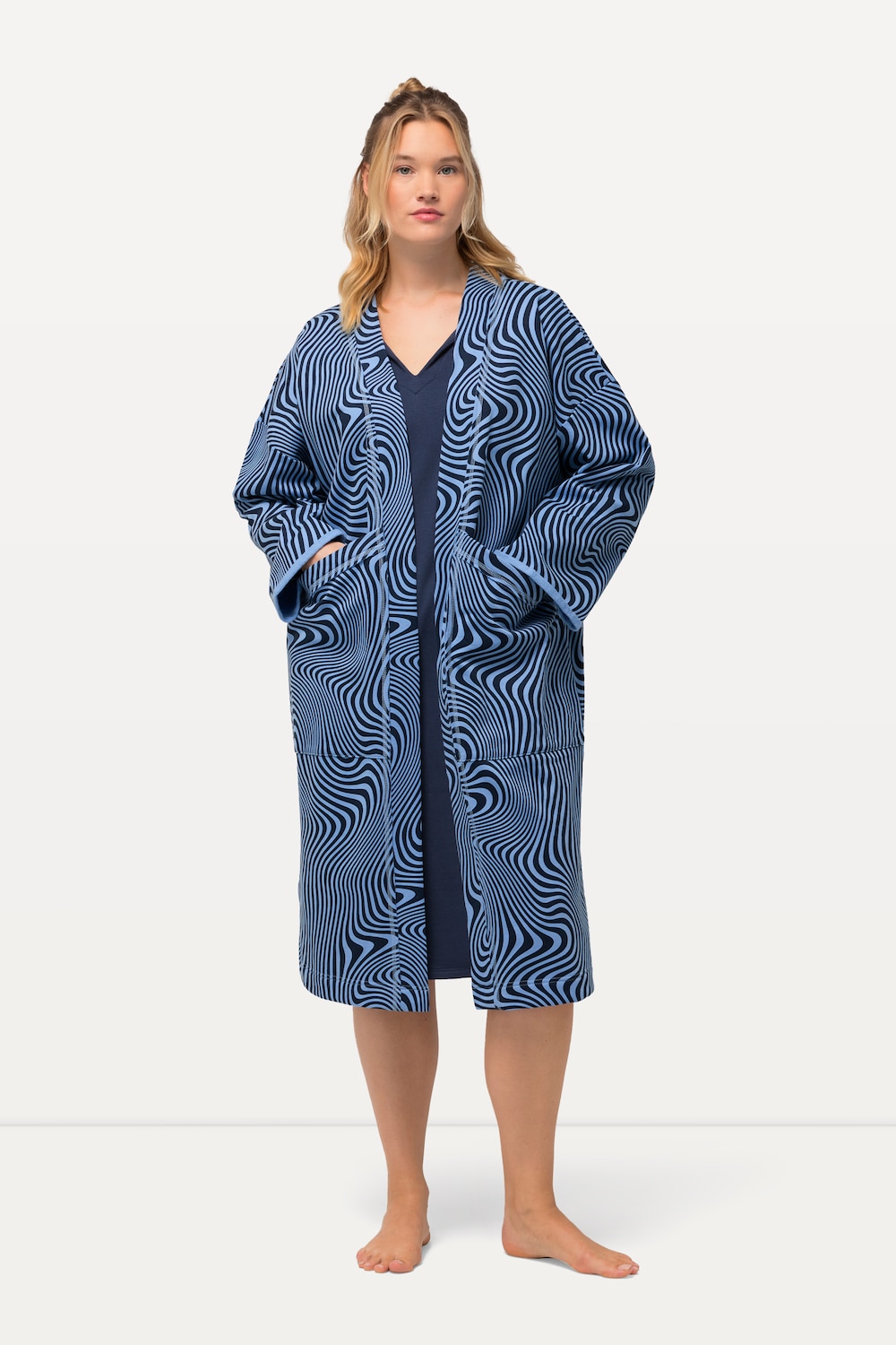 Große Größen Loungewear-Langjacke, Damen, blau, Größe: 46/48, Baumwolle/Polyester, Ulla Popken