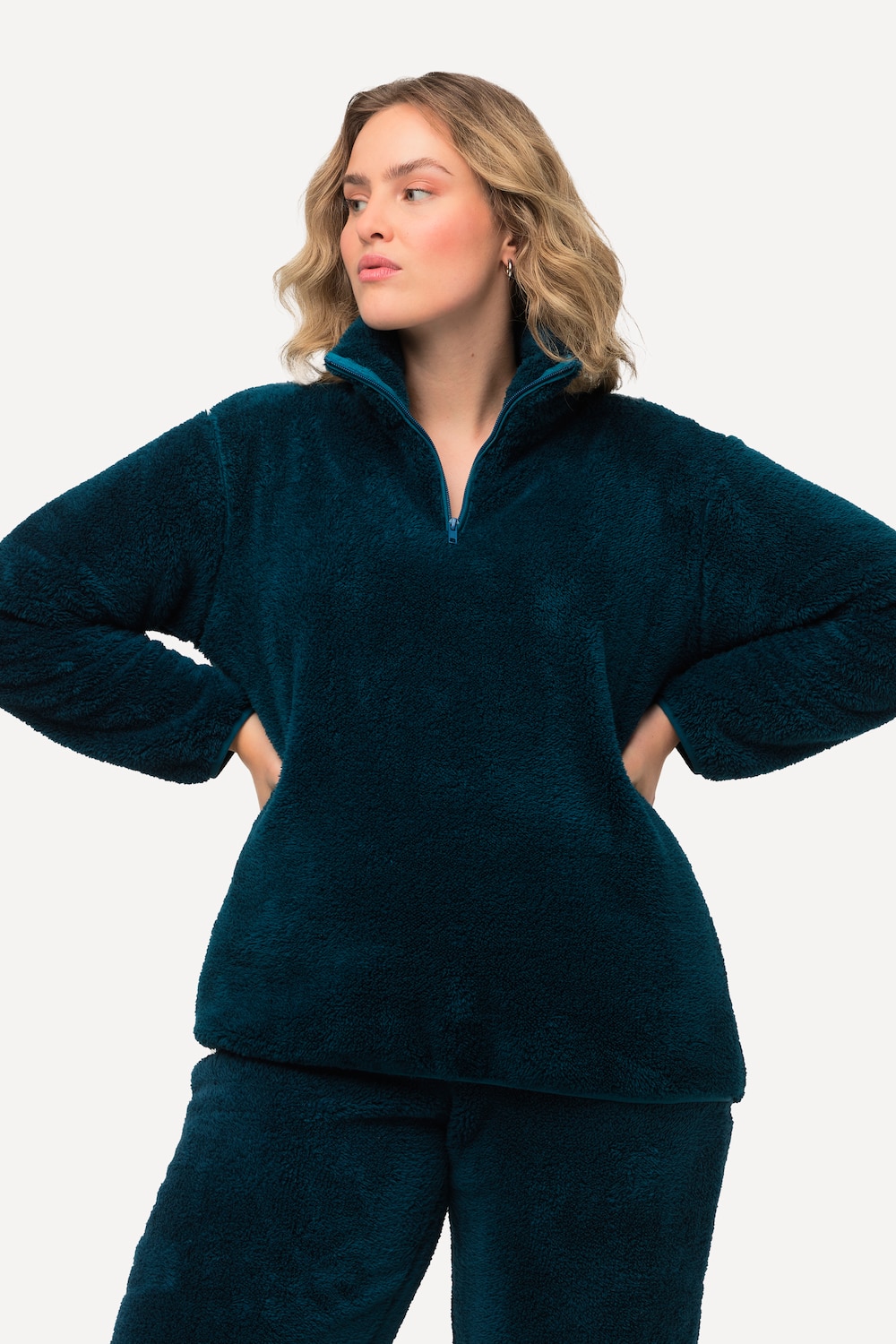 Grote Maten Teddyfleece pullover, Dames, turquoise, Maat: 54/56, Polyester, Ulla Popken