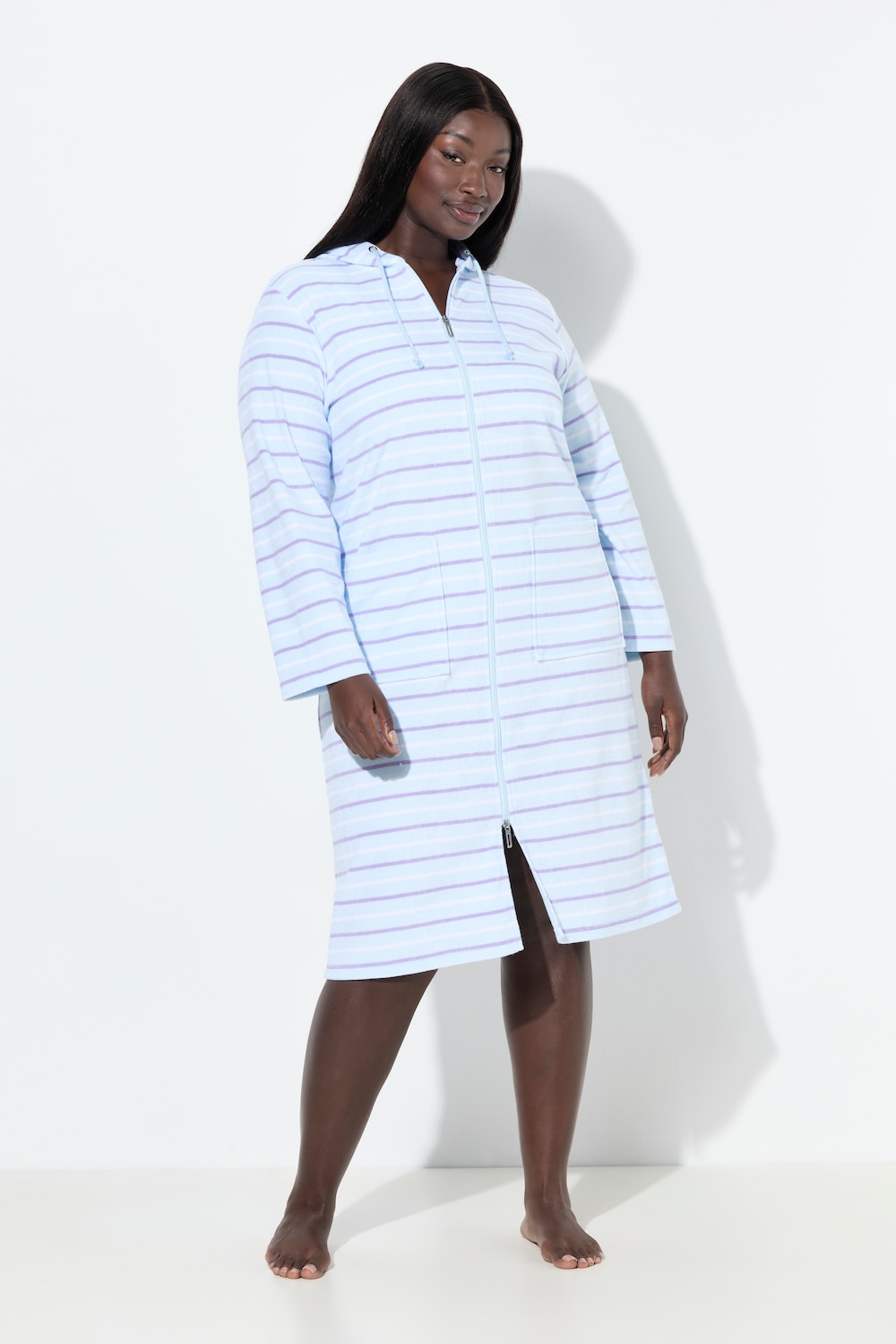 Große Größen Bademantel, Damen, blau, Größe: 58/60, Baumwolle/Polyester, Ulla Popken