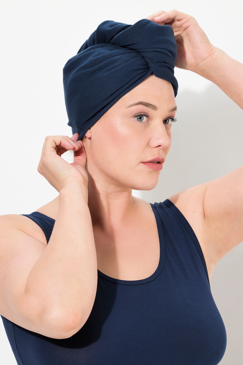 Große Größen Turban-Handtuch, Damen, blau, Größe: One Size, Baumwolle/Polyester, Ulla Popken