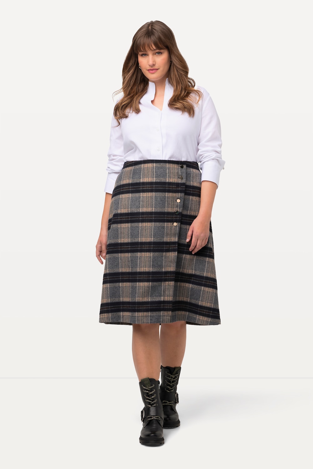 grandes tailles jupe portefeuille style tyrolien, femmes, blanc, taille: 54, polyester/laine, ulla popken