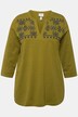 Eco Cotton Scandinavian Embroidered 3/4 Sleeve Split Neck Tee