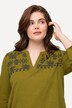 Eco Cotton Scandinavian Embroidered 3/4 Sleeve Split Neck Tee