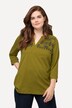 Eco Cotton Scandinavian Embroidered 3/4 Sleeve Split Neck Tee