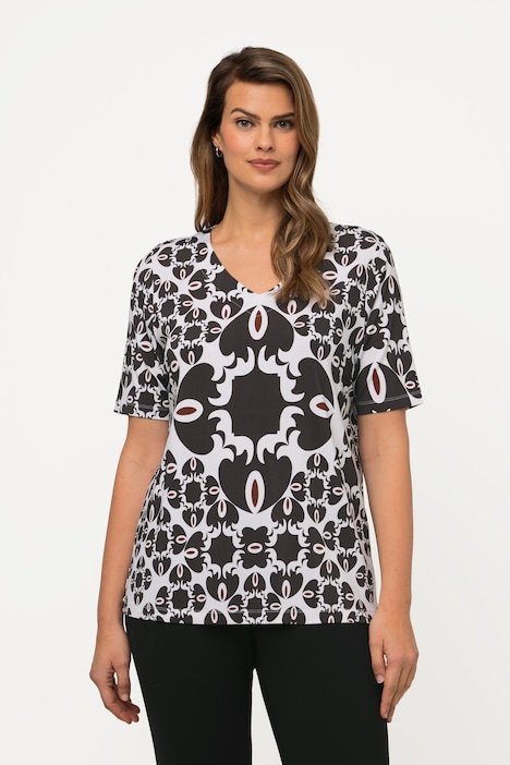 Geometric Print Short Sleeve Slinky Shirt