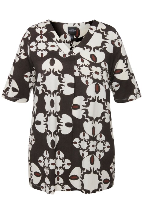 Tričko, ornamenty, A střih, výstřih do V, krátké rukávy