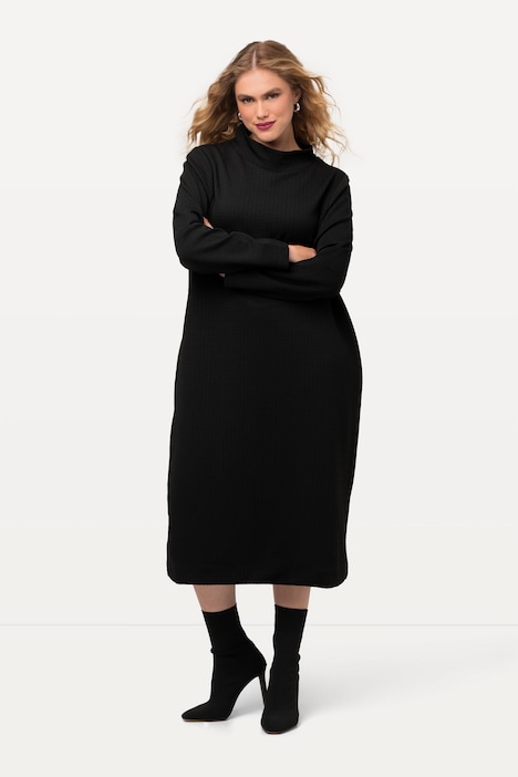 Textured Long Sleeve Turtleneck Sweatshirt Midi Dress | Midi Dresses ...