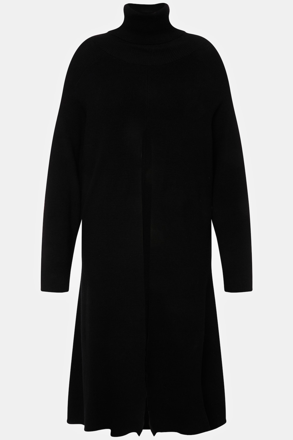 Stora storlekar Lång tröja i A-linjemodell med krage och lång ärm, Dam, svart, storlek: 54/56, Viskos/Polyester/Syntetfibrer, Ulla Popken