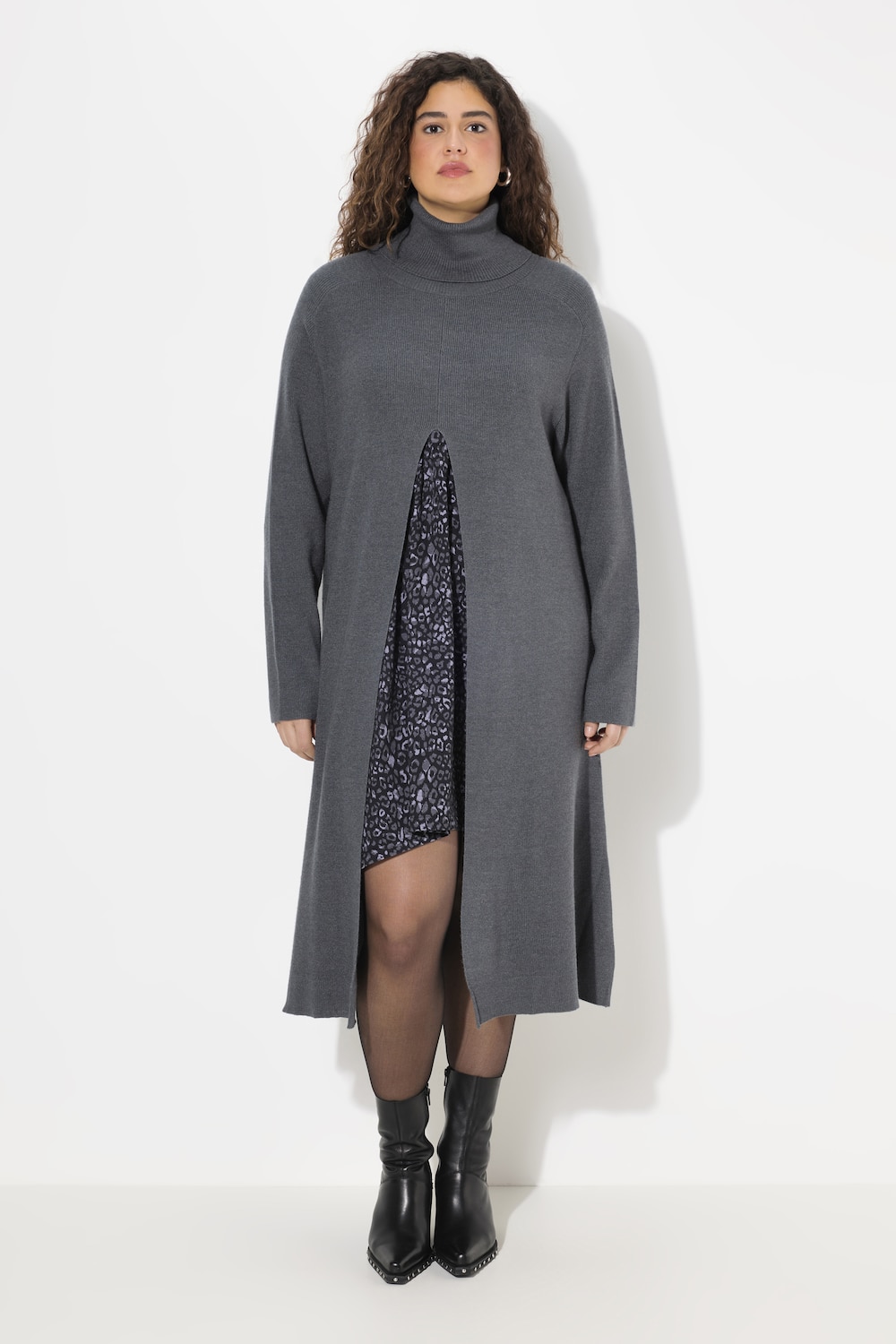 Große Größen Long-Pullover, Damen, grau, Größe: 58/60, Viskose/Polyester/Synthetische Fasern, Ulla Popken