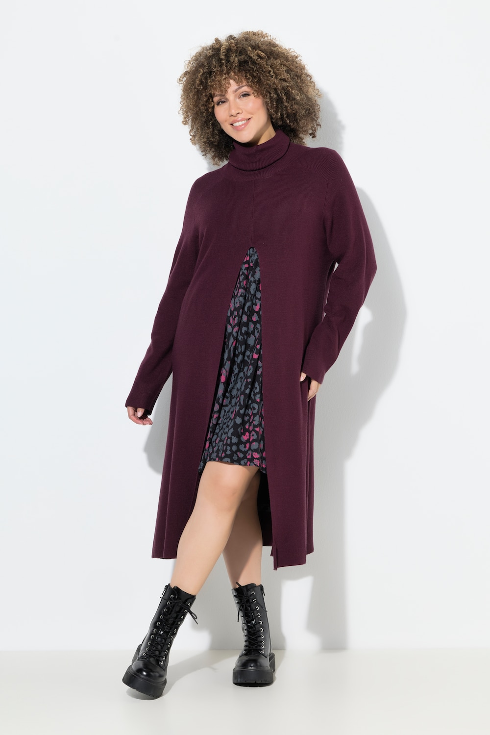 Große Größen Long-Pullover, Damen, lila, Größe: 50/52, Viskose/Polyester/Synthetische Fasern, Ulla Popken