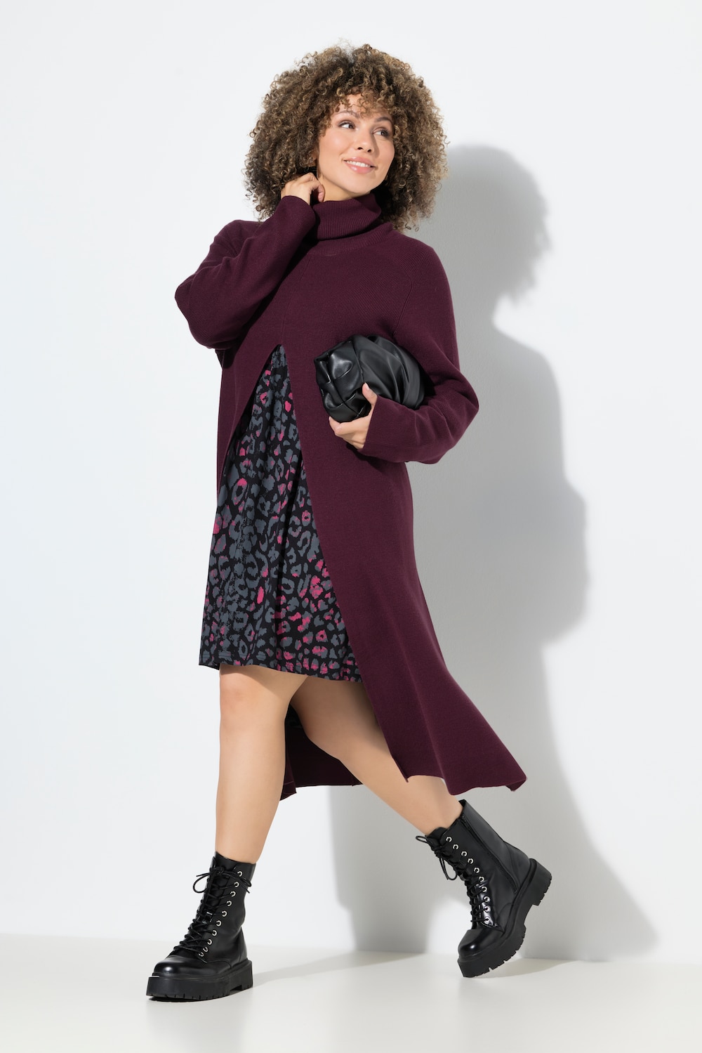 Long-Pullover, A-Linie, Stehkragen, Langarm