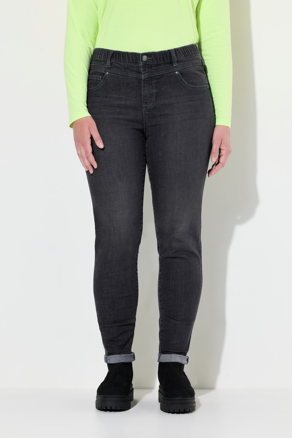 Thumbnail - Große Größen High Waist Jeans, Damen, grau, Größe: 56, Baumwolle, LAURASON