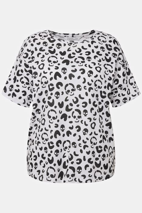 T-Shirt, oversized, Totenkopf Print, Rundhals, Halbarm
