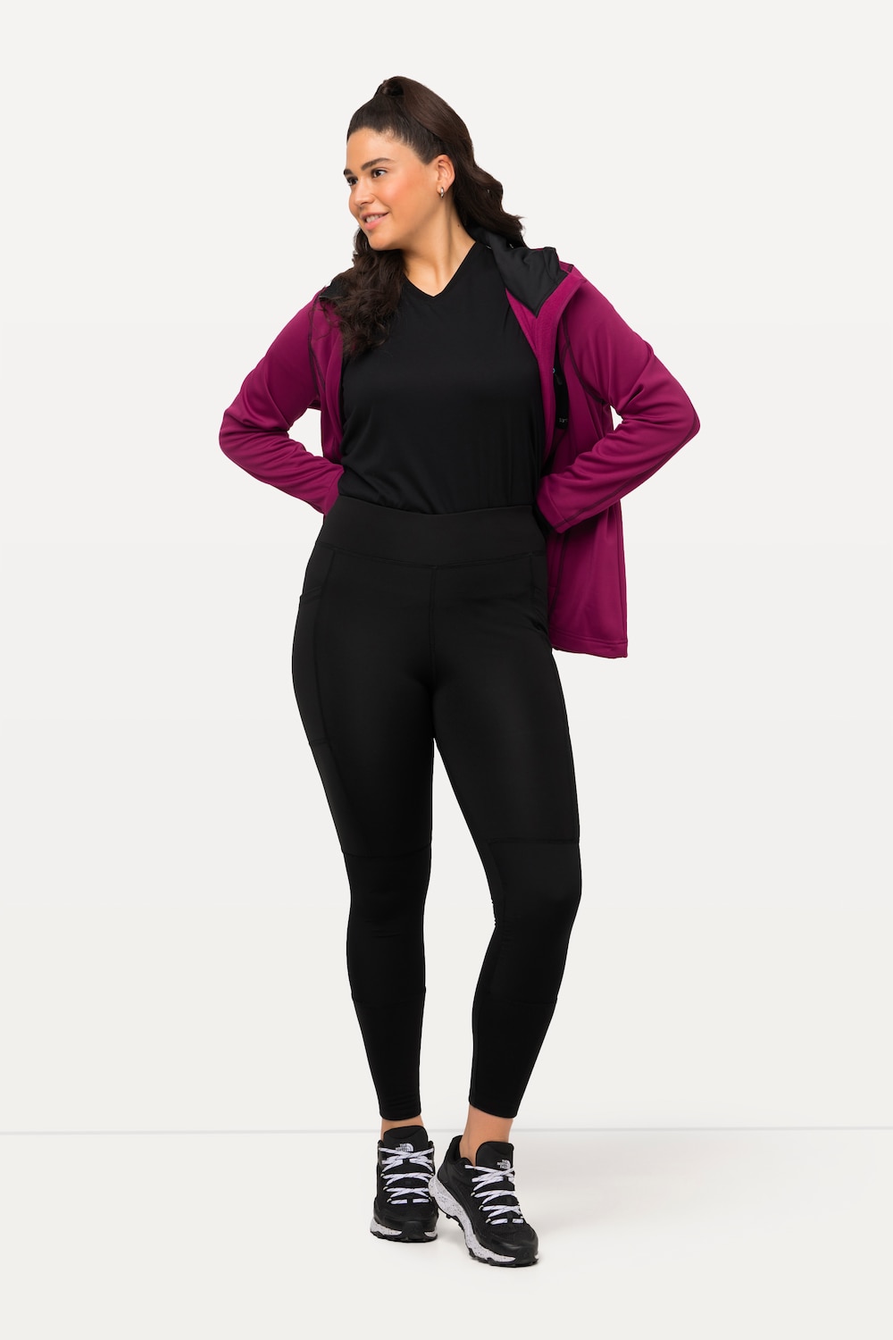grandes tailles legging de randonnée à taille haute élastique, femmes, noir, taille: 60/62, polyester/fibres synthétiques, ulla popken