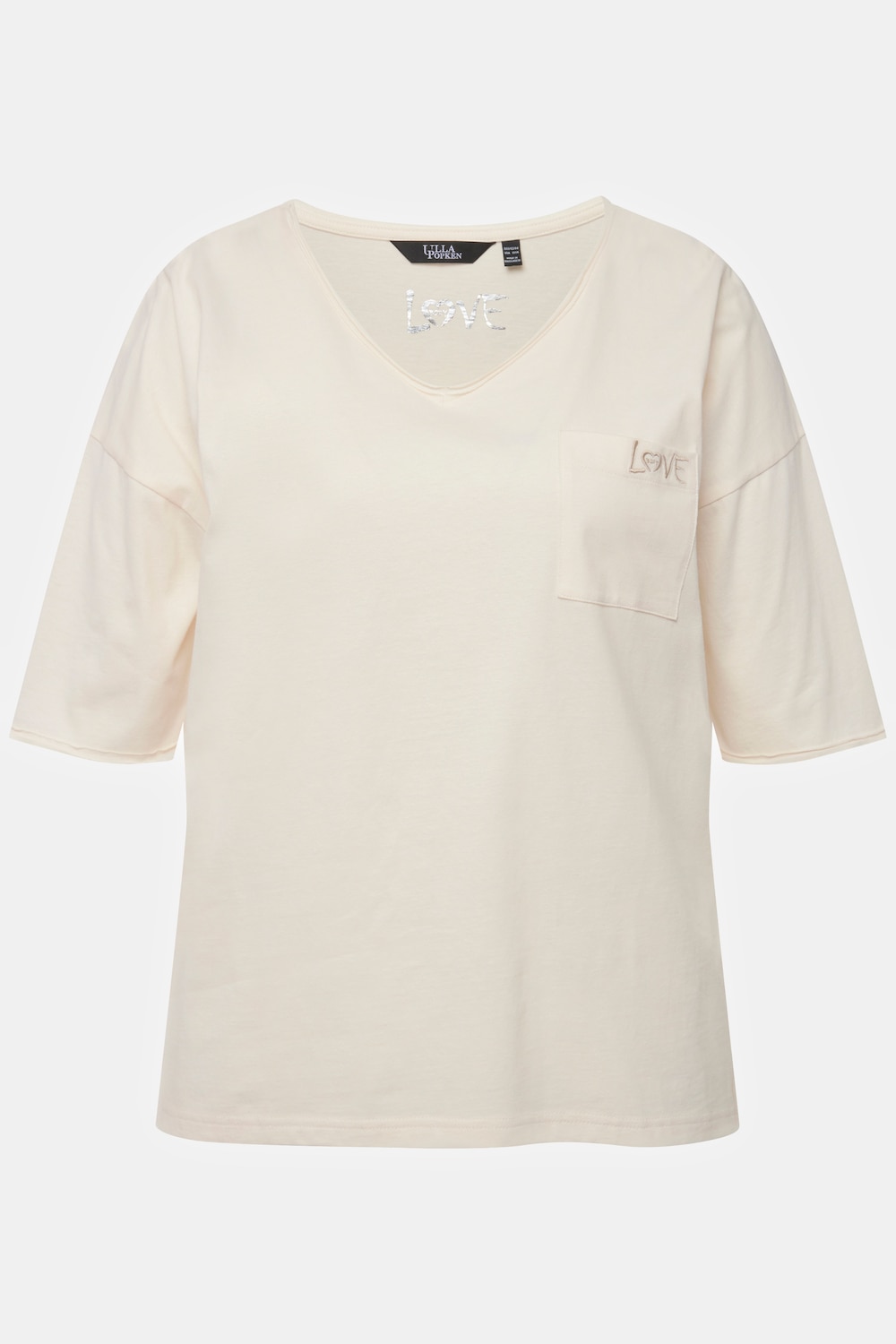 Stora storlekar Loungewear-topp i oversize-modell med rullad kant, Dam, beige, storlek: 50/52, Bomull, Ulla Popken
