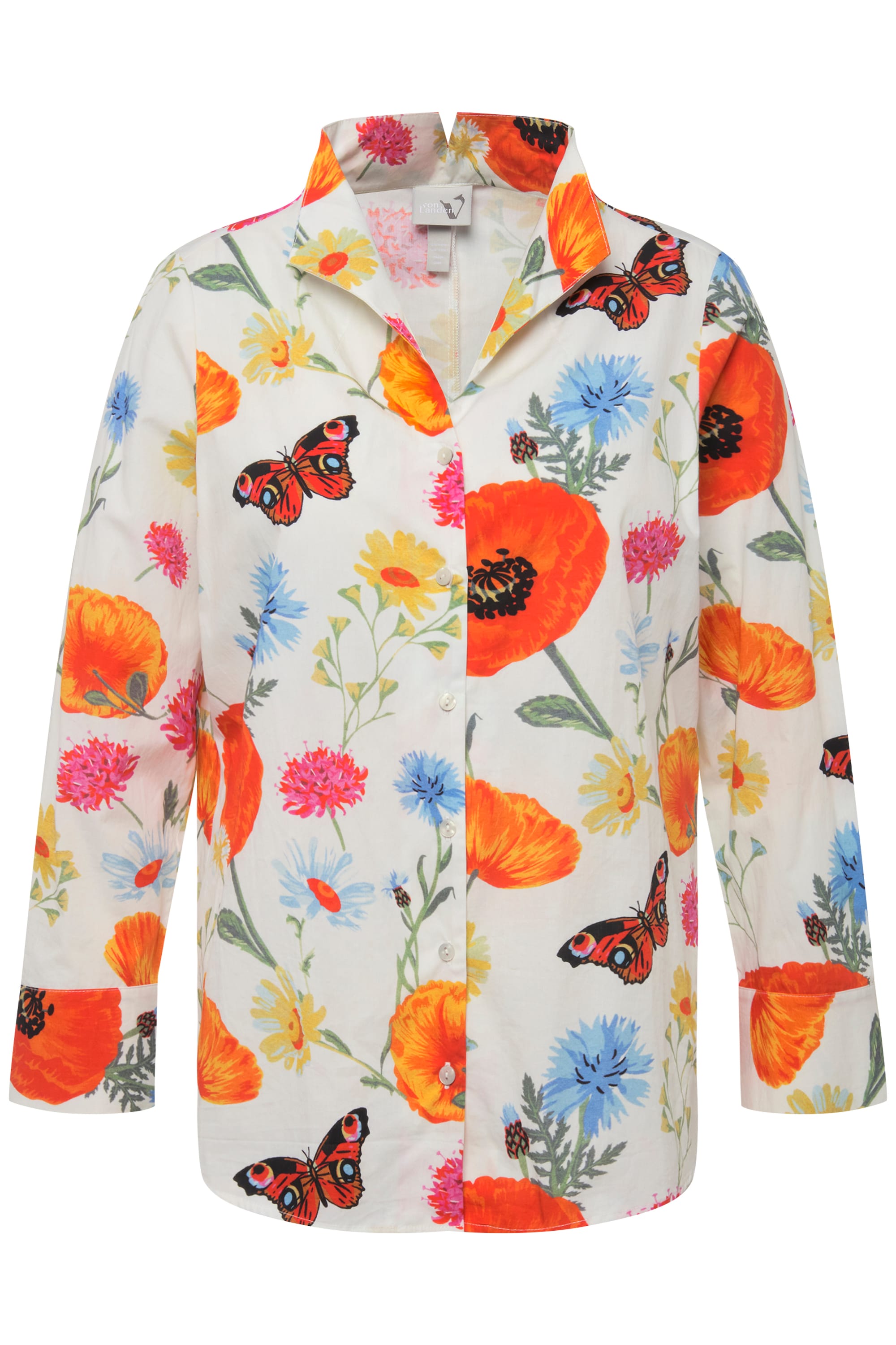 Ulla Popken Damen große Größen Bluse Blüten Schmetterlinge Kelchkragen