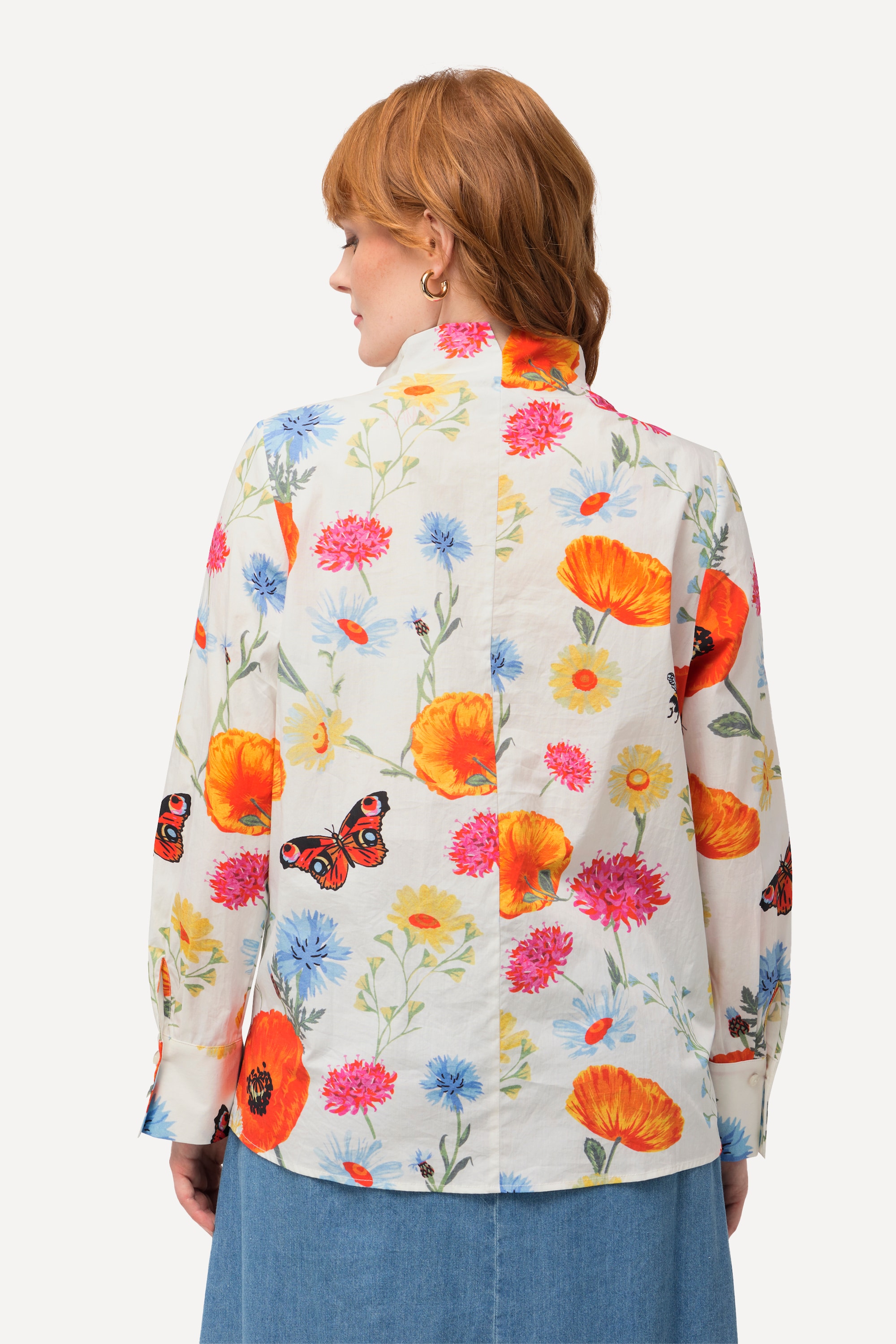 Ulla Popken Damen große Größen Bluse Blüten Schmetterlinge Kelchkragen