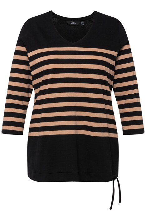 Pruhované tričko, stuha na lemu, výstřih do V, 3/4 rukávy