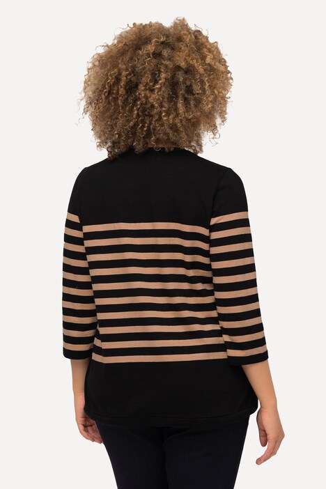 Randig topp med knytband nedtill, v-ringning och trekvartsärm