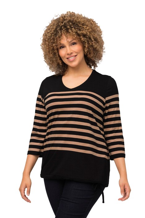Pruhované tričko, stuha na lemu, výstřih do V, 3/4 rukávy