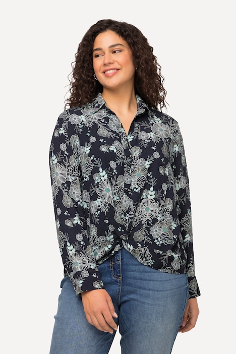 Long Sleeve Twisted Floral Collared Blouse | all Blouses | Blouses