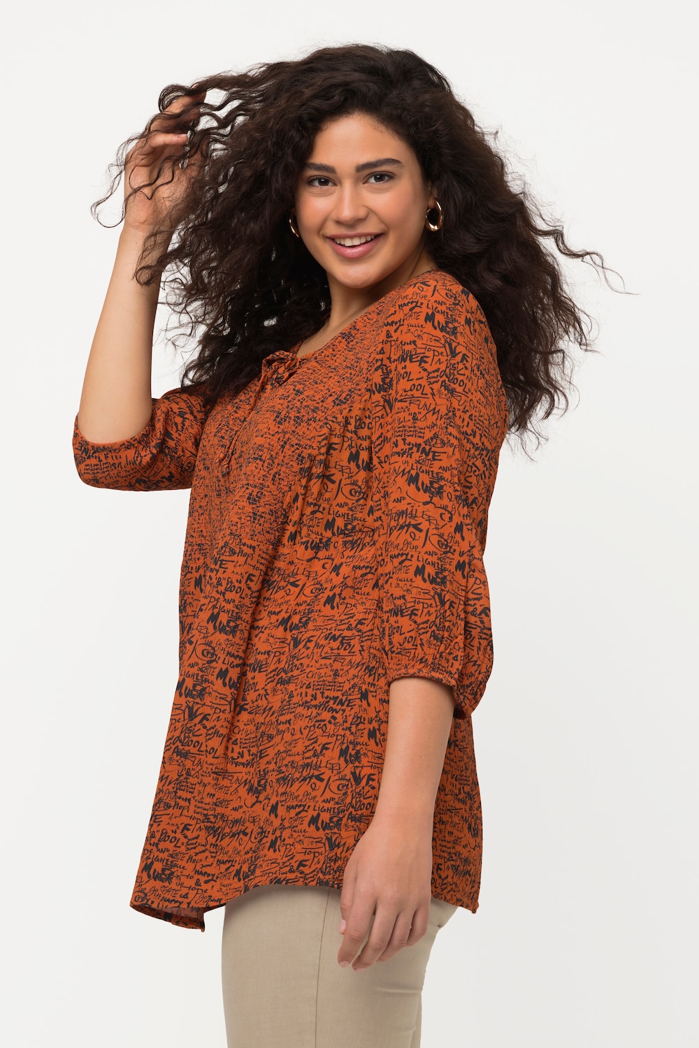 Grote Maten smokblouse, Dames, oranje, Maat: 54/56, Viscose, Ulla Popken