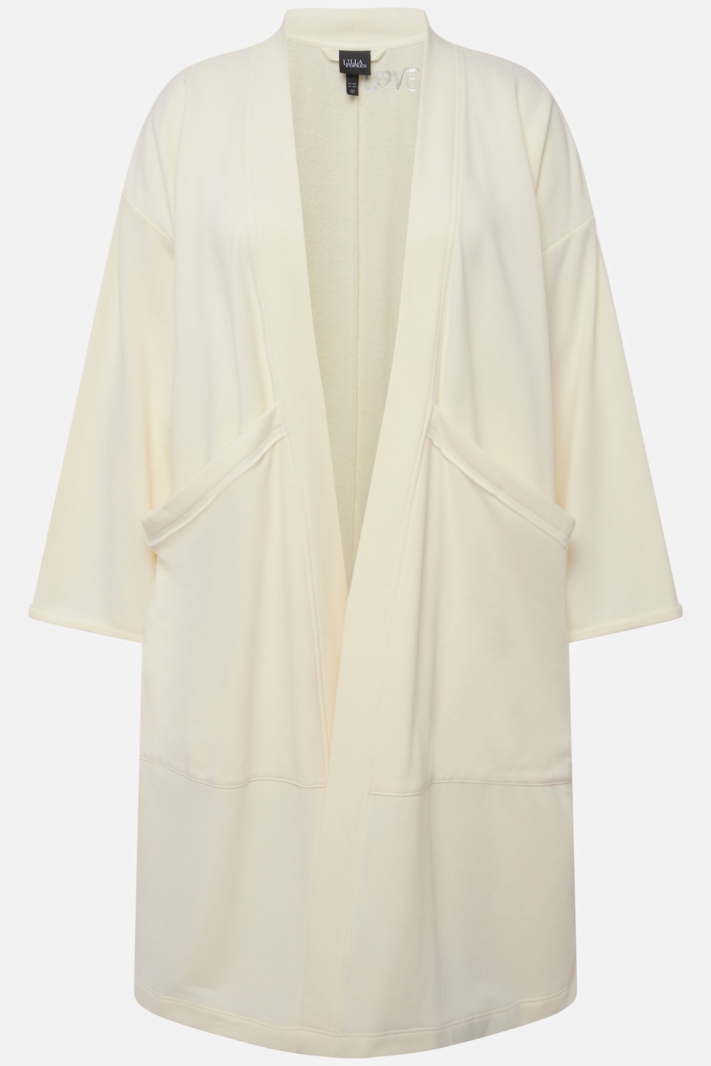 Stora storlekar Lång jacka Loungewear av supermjukt material i öppen oversize-modell, Dam, beige, storlek: 42/44, Polyester/Bomull, Ulla Popken