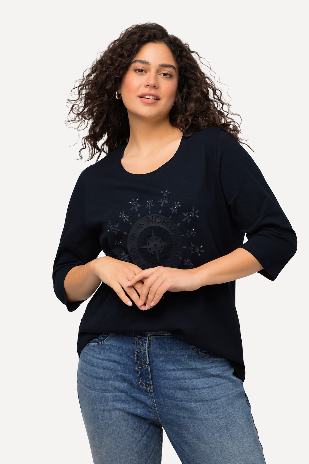 Grote Maten Shirt, Dames, blauw, Maat: 46/48, Katoen, Ulla Popken