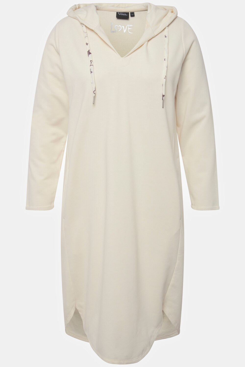 Stora storlekar Loungewear-klänning med huva och lång ärm, Dam, beige, storlek: 42/44, Polyester/Bomull, Ulla Popken